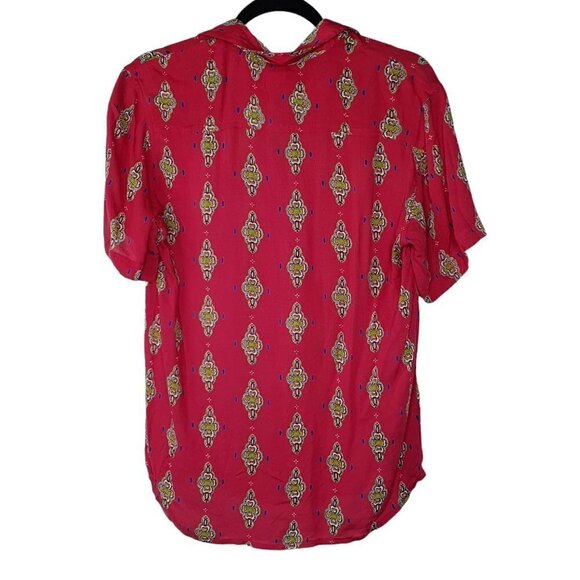 Raga Small Alice Button Down Short Sleeve Boyfriend Medallion Shirt Viscose - Picture 3 of 10